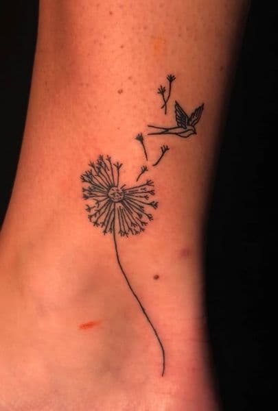 Fine Line + Minimalist dandelion tattoo on Ankle by Khemical_X on TattMe