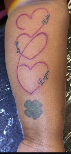 Fine Line + Script hearts tattoo on Forearm by Khemical_X on TattMe