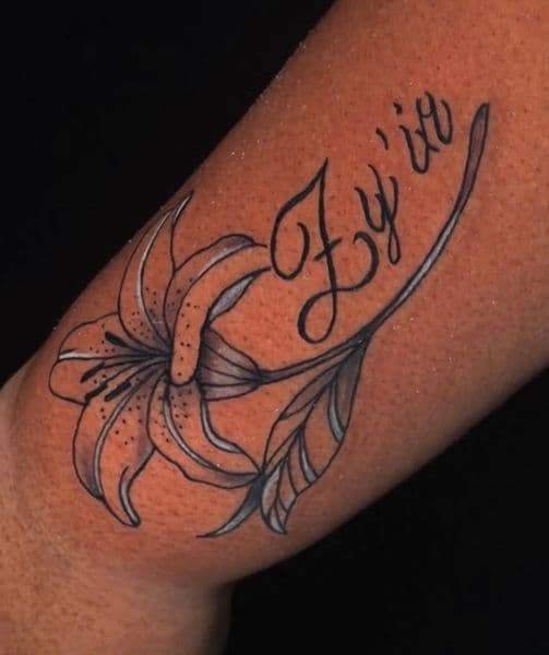 Black & Grey + Floral lily tattoo on Forearm by Khemical_X on TattMe