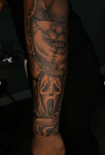 Black & Grey + Horror chucky tattoo on Forearm by Armarta_Gibbs on TattMe