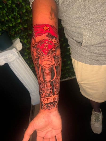 Illustrative + Color elephant tattoo on Forearm by splattedby_BG on TattMe