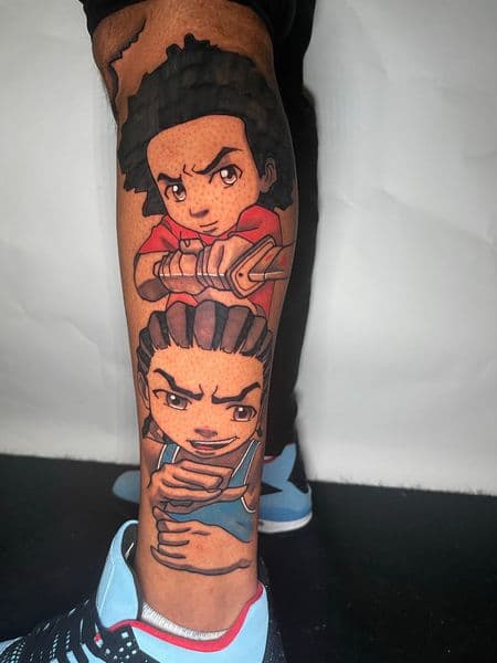 Cartoon + Color cartoon characters tattoo on Calf by splattedby_BG on TattMe