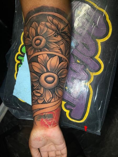 Black & Grey + Floral flowers tattoo on Forearm by splattedby_BG on TattMe