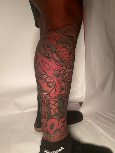 Color + Illustrative elephant tattoo on Shin by splattedby_BG on TattMe