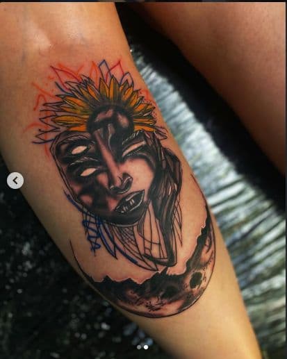 Surrealism + Illustrative face tattoo on Calf by Jay_Jones_Bird on TattMe