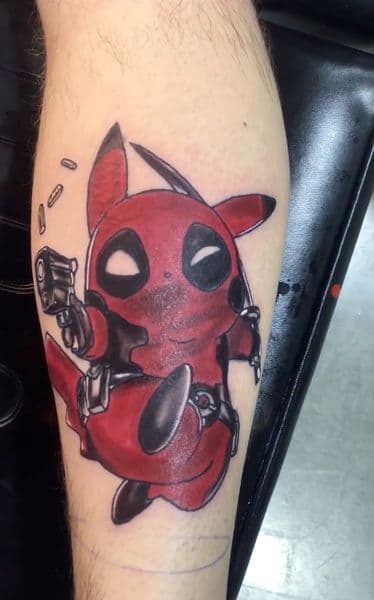 New School + Cartoon pikachu tattoo on Calf by Jay_Jones_Bird on TattMe