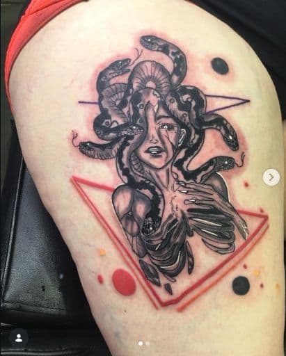 Black & Grey + Illustrative medusa tattoo on Thigh by Jay_Jones_Bird on TattMe