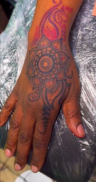 Black-work + Color mandala tattoo on Hand by DaBreon_Woods on TattMe