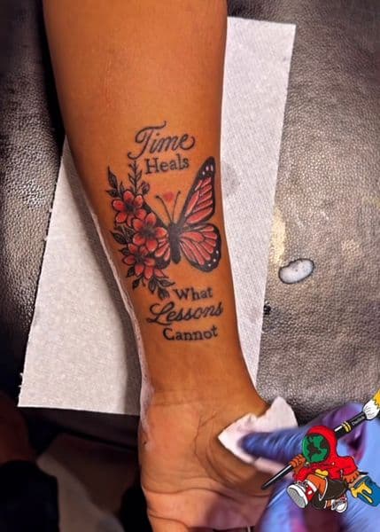 Fine Line + Color butterfly tattoo on Wrist by DaBreon_Woods on TattMe