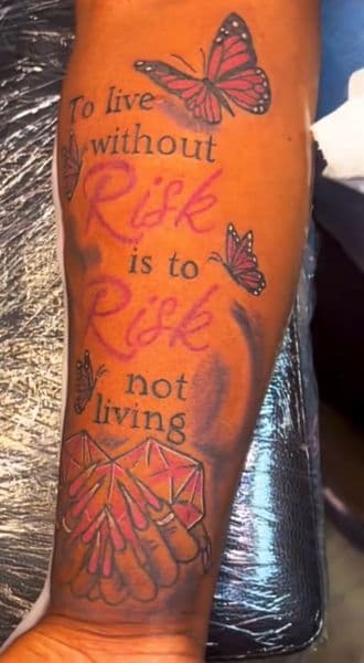 Lettering + Script butterfly tattoo on Forearm by DaBreon_Woods on TattMe