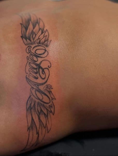 Lettering + Script lettering tattoo on Ribs by Maya_Johnson on TattMe