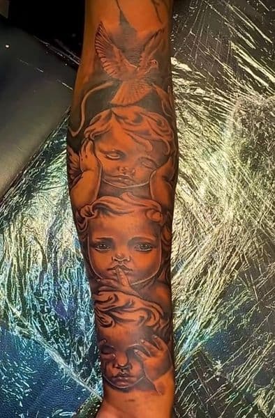 Black & Grey + Realism cherubs tattoo on Forearm by Drunkenn_Monkeyy on TattMe
