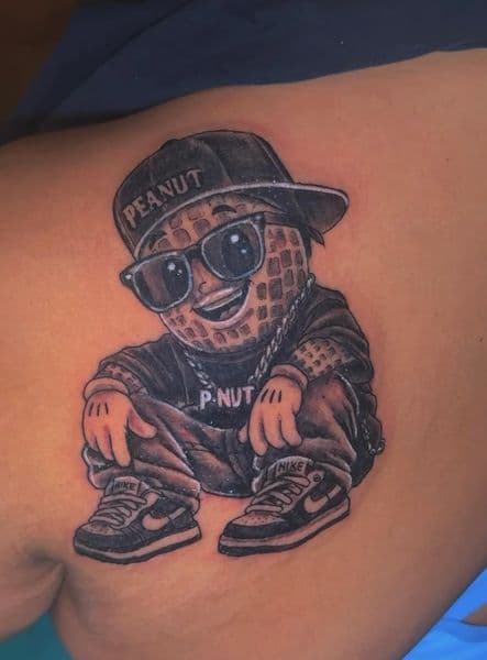 Cartoon + Illustrative peanut tattoo on Hip by Drunkenn_Monkeyy on TattMe
