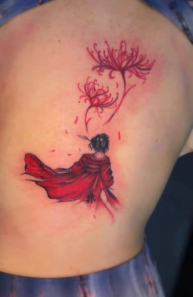Illustrative + Color woman tattoo on Upper Back by Rell on TattMe