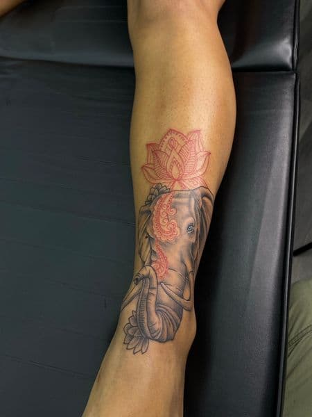 Realism + Black & Grey elephant tattoo on Calf by Trill.Tattoos on TattMe