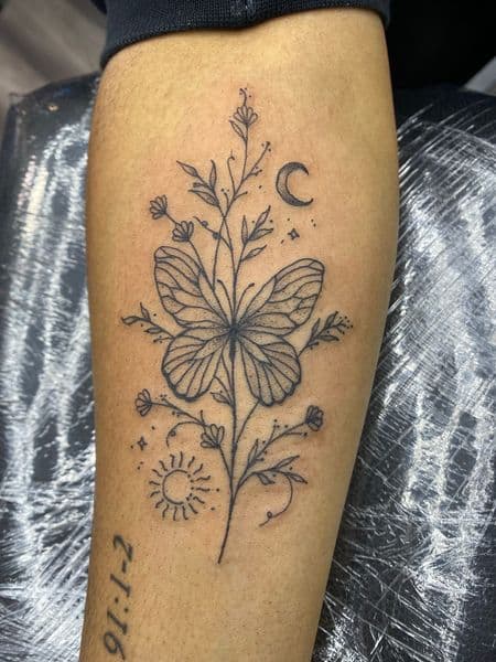 Fine Line + Black-work butterfly tattoo on Forearm by Trill.Tattoos on TattMe