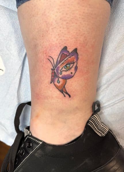 Traditional + Color butterfly tattoo on Ankle by Bryon_Nesbit on TattMe
