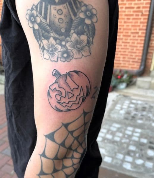 Traditional + Black & Grey jack-o-lantern tattoo on Forearm by Bryon_Nesbit on TattMe