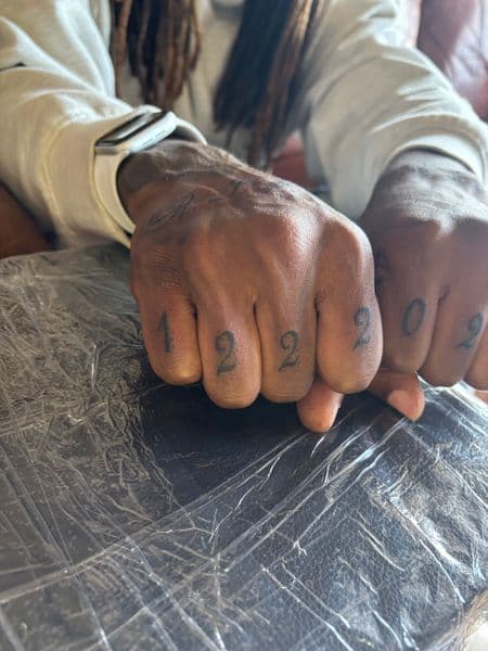 Lettering + Script numbers tattoo on Hand by bitchie on TattMe