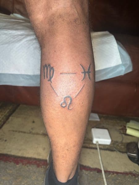 Fine Line + Minimalist zodiac signs tattoo on Calf by bitchie on TattMe