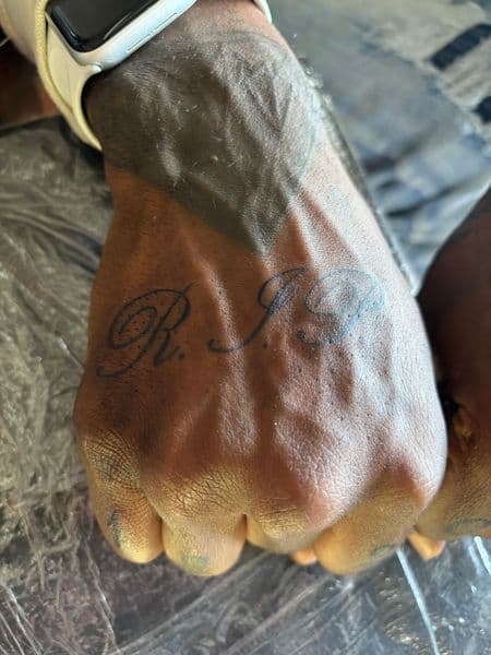 Lettering + Script initials tattoo on Hand by bitchie on TattMe