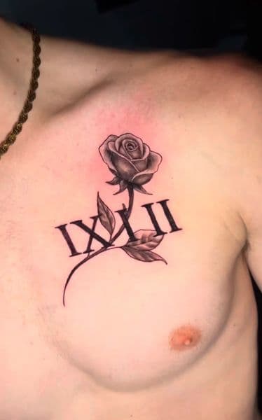 Black & Grey + Illustrative rose tattoo on Chest by Nigel_Uno on TattMe