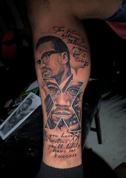 Black & Grey + Realism malcolm x tattoo on Calf by Nigel_Uno on TattMe