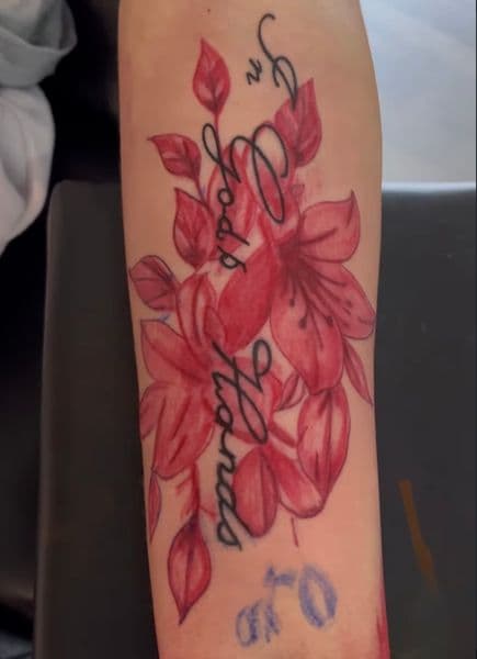 Floral + Color flowers tattoo on Forearm by Deshan_Potts on TattMe