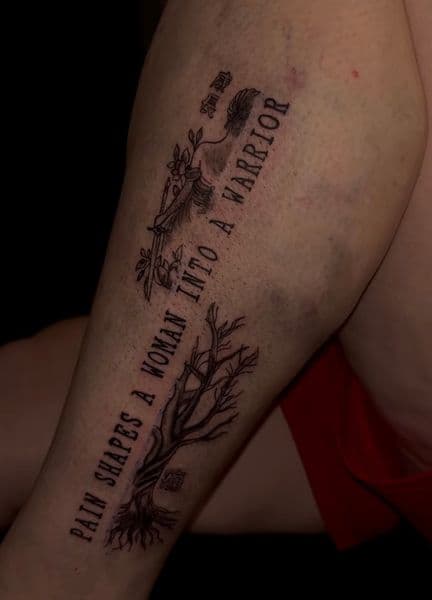 Fine Line + Black & Grey tree tattoo on Calf by Deshan_Potts on TattMe