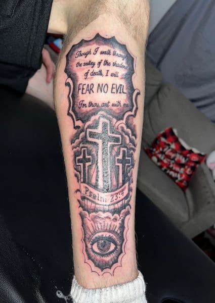 Black & Grey + Illustrative crosses tattoo on Calf by Deshan_Potts on TattMe