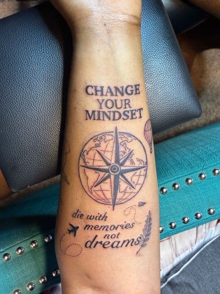Fine Line + Black-work compass tattoo on Forearm by Overall_Ink on TattMe