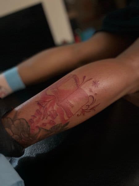 Illustrative + Color book tattoo on Calf by Overall_Ink on TattMe