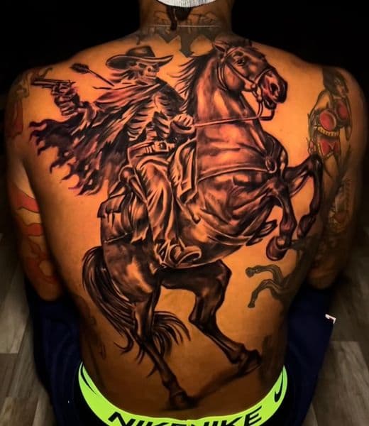 Black & Grey + Realism skeleton tattoo on Upper Back by Inkfinatics on TattMe