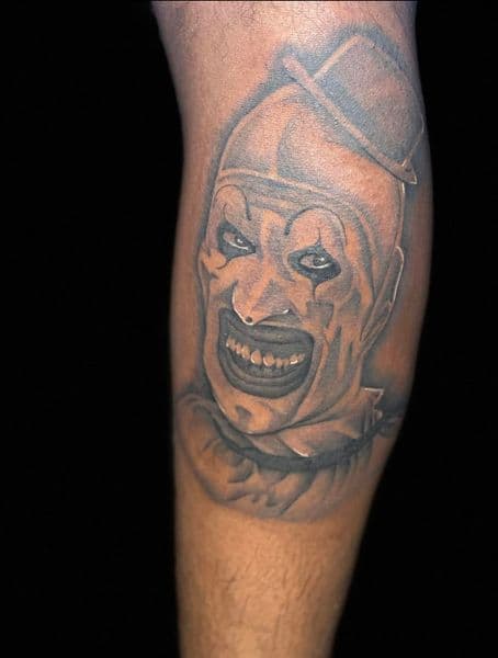Black & Grey + Realism clown tattoo on Calf by Najah_Padilla on TattMe