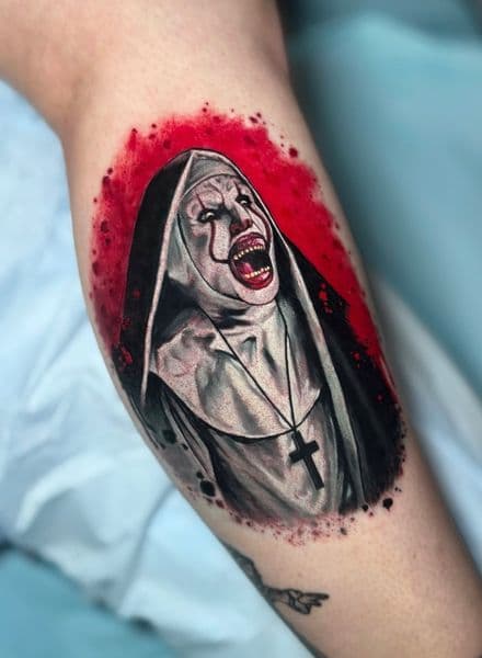Realism + Horror nun tattoo on Calf by Amanda_Cervenka on TattMe