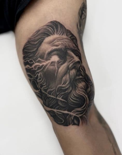 Black & Grey + Realism zeus tattoo on Upper Arm by Amanda_Cervenka on TattMe