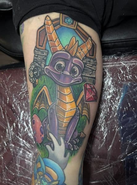Color + New School dragon tattoo on Thigh by Luc_Baker on TattMe