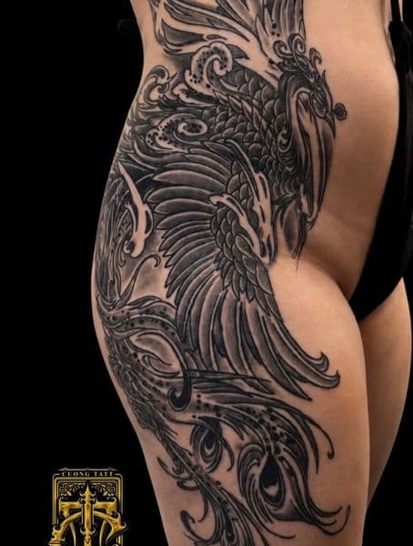 Japanese + Black & Grey phoenix tattoo on Hip by Cuong_Tatt on TattMe