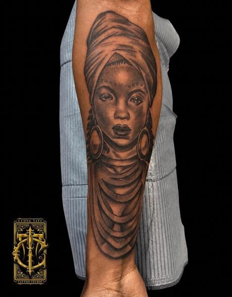 Black & Grey + Realism woman tattoo on Forearm by Cuong_Tatt on TattMe