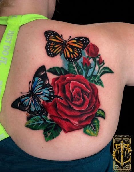Color + Illustrative butterfly tattoo on Shoulder Blade by Cuong_Tatt on TattMe
