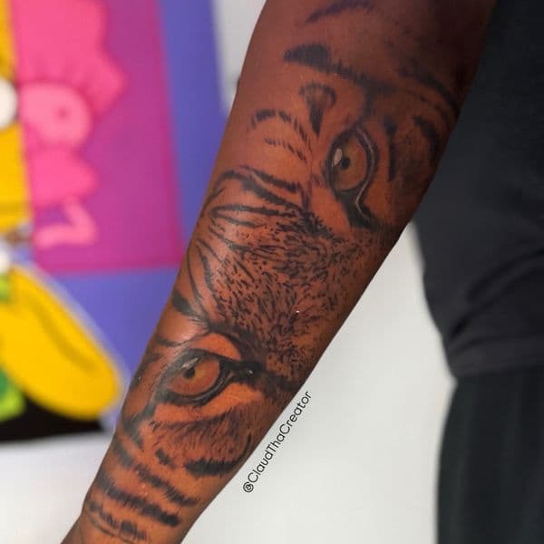 Realism + Color tiger tattoo on Forearm by ClaudThaCreeator on TattMe