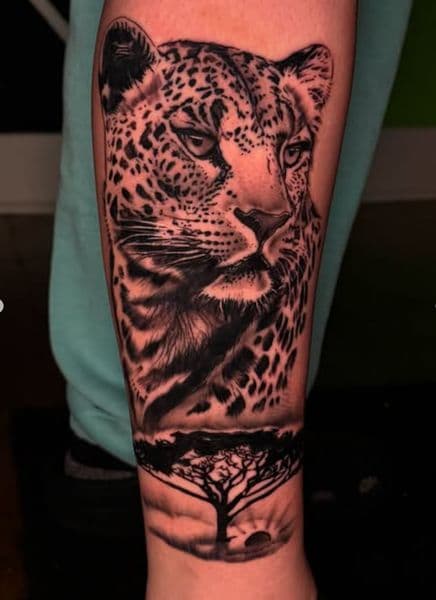 Black & Grey + Realism leopard tattoo on Forearm by InkByWayne on TattMe