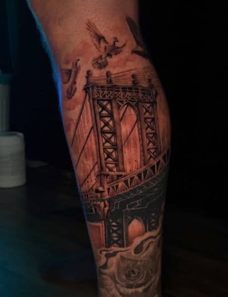 Black & Grey + Realism bridge tattoo on Calf by InkByWayne on TattMe