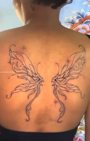 Fine Line + Line-work fairy wings tattoo on Upper Back by Draya_Lilith on TattMe