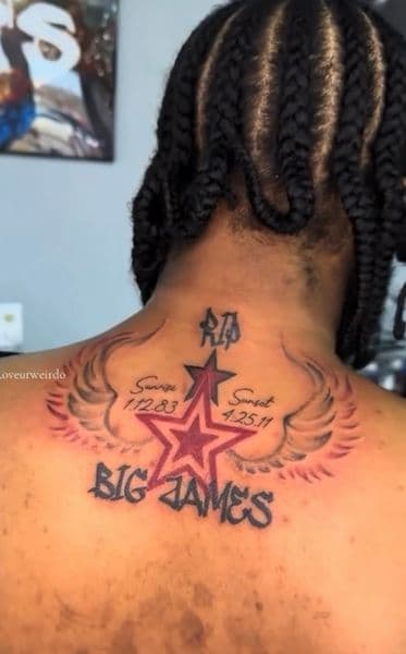Black & Grey + Color star tattoo on Neck (Back) by Draya_Lilith on TattMe