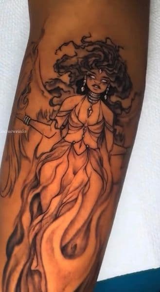 Black-work + Illustrative woman tattoo on Forearm by Draya_Lilith on TattMe