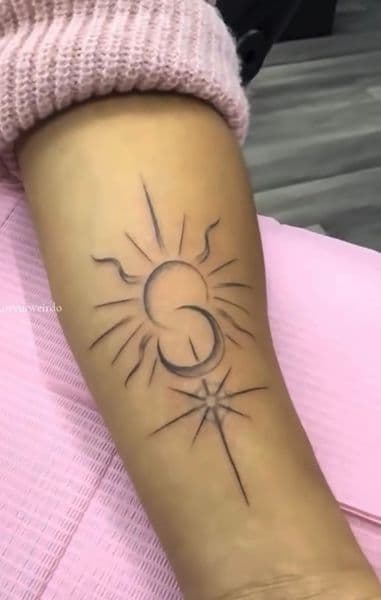 Fine Line + Minimalist sun tattoo on Forearm by Draya_Lilith on TattMe
