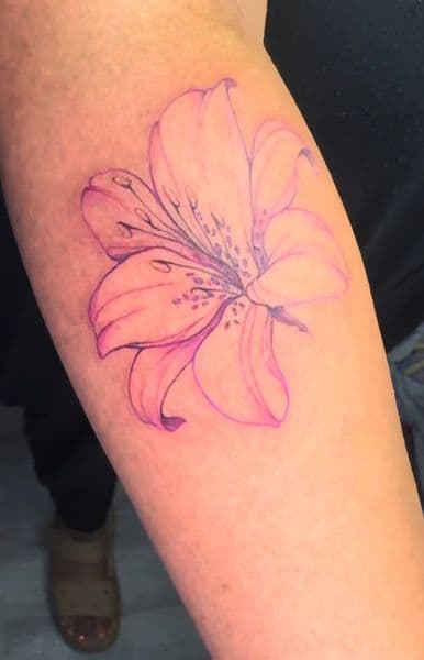 Fine Line + Color flower tattoo on Forearm by Draya_Lilith on TattMe
