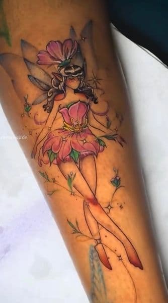 Illustrative + Color fairy tattoo on Calf by Draya_Lilith on TattMe