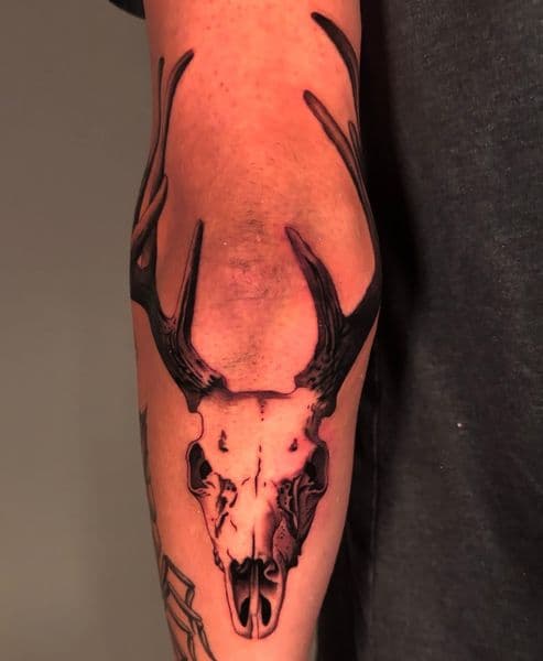 Black & Grey + Realism deer tattoo on Forearm by Jinx on TattMe